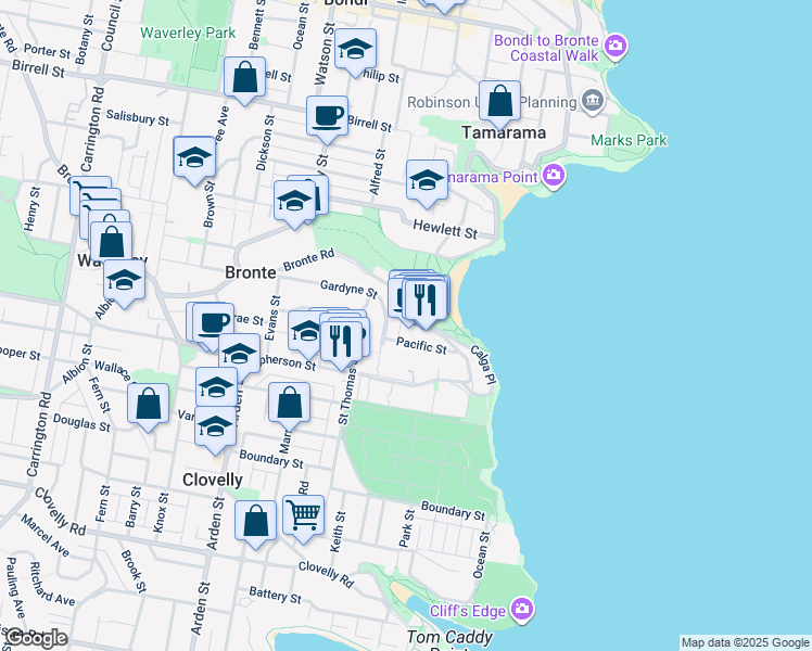 map of restaurants, bars, coffee shops, grocery stores, and more near 461 Bronte Road in Bronte
