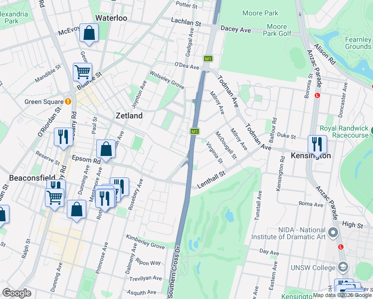 map of restaurants, bars, coffee shops, grocery stores, and more near 5 Bindon place in Zetland