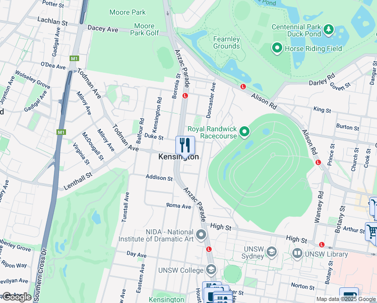 map of restaurants, bars, coffee shops, grocery stores, and more near 122 Todman Avenue in Kensington