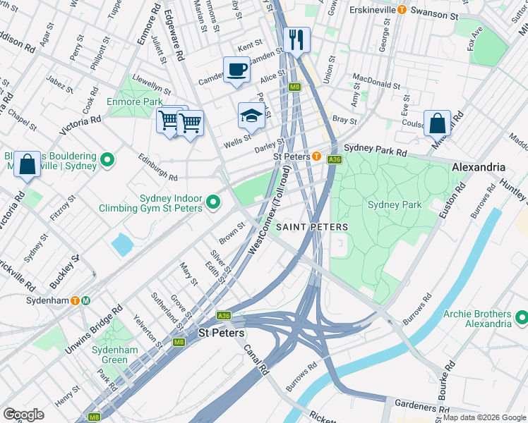 map of restaurants, bars, coffee shops, grocery stores, and more near 79 Hutchinson Street in St Peters