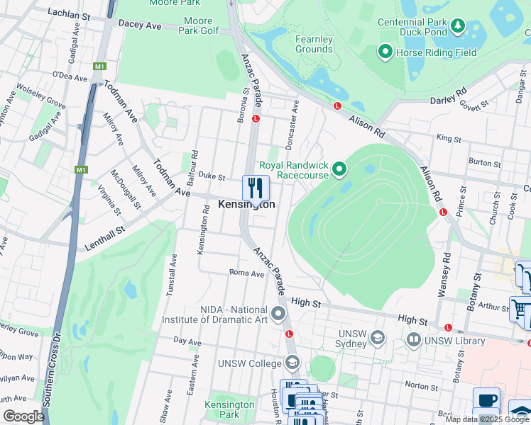 map of restaurants, bars, coffee shops, grocery stores, and more near 163 Todman Avenue in Kensington