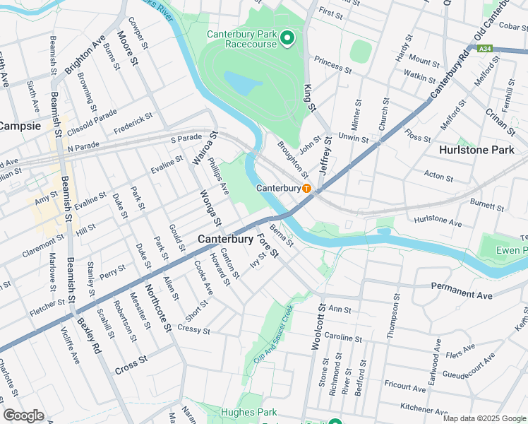 map of restaurants, bars, coffee shops, grocery stores, and more near 235 Canterbury Road in Canterbury