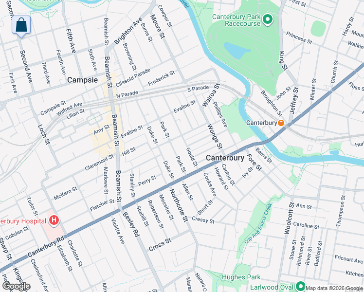 map of restaurants, bars, coffee shops, grocery stores, and more near 51 Gould Street in Campsie