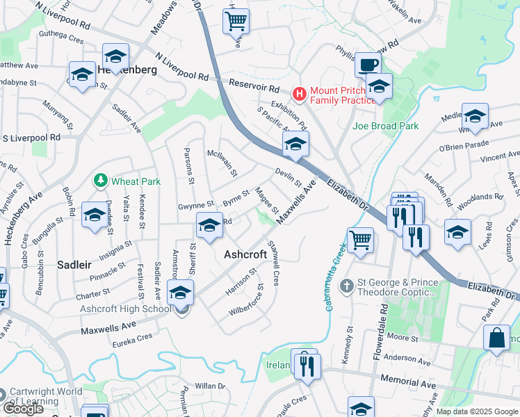 map of restaurants, bars, coffee shops, grocery stores, and more near 6 Sutton Road in Ashcroft