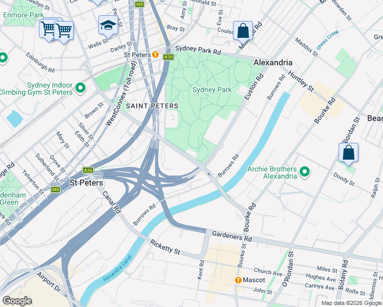 map of restaurants, bars, coffee shops, grocery stores, and more near 16 Campbell Road in Alexandria