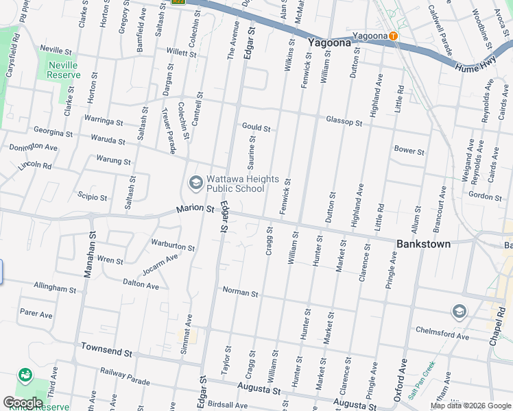 map of restaurants, bars, coffee shops, grocery stores, and more near 209 Marion Street in Bankstown