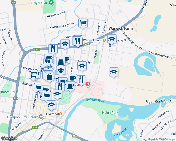 map of restaurants, bars, coffee shops, grocery stores, and more near 18 Forbes Street in Liverpool