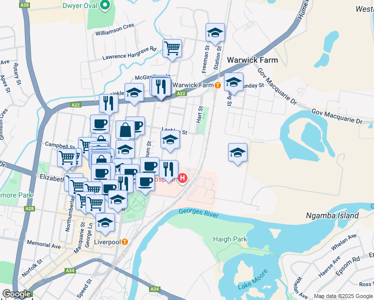map of restaurants, bars, coffee shops, grocery stores, and more near 18 Forbes Street in Liverpool