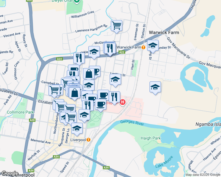 map of restaurants, bars, coffee shops, grocery stores, and more near Forbes Street in Liverpool