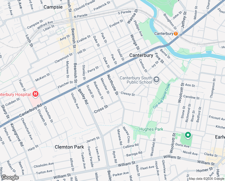 map of restaurants, bars, coffee shops, grocery stores, and more near 27 Northcote Street in Canterbury
