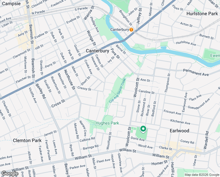 map of restaurants, bars, coffee shops, grocery stores, and more near 14 Anzac Street in Canterbury