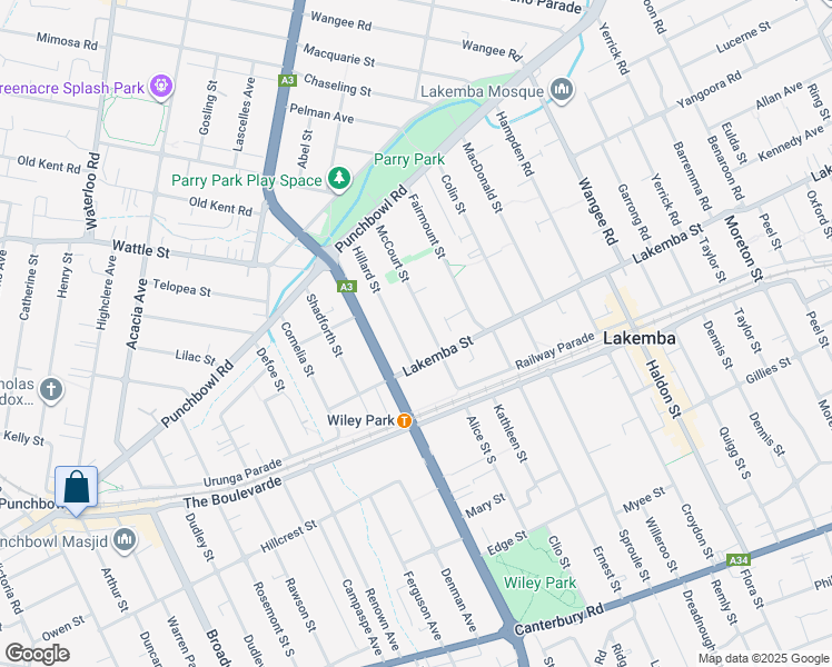 map of restaurants, bars, coffee shops, grocery stores, and more near 8 McCourt Street in Wiley Park