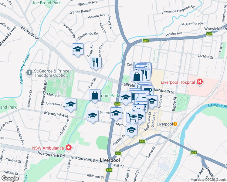 map of restaurants, bars, coffee shops, grocery stores, and more near 14 Collimore Avenue in Liverpool