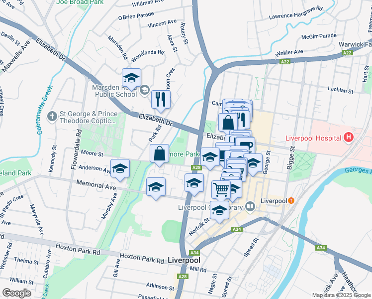 map of restaurants, bars, coffee shops, grocery stores, and more near Collimore Avenue in Liverpool