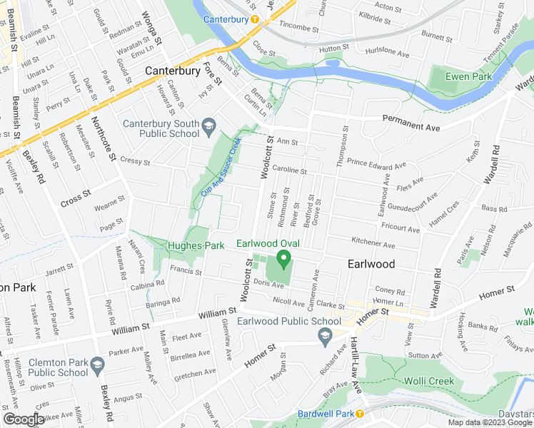 map of restaurants, bars, coffee shops, grocery stores, and more near 53 Stone Street in Earlwood