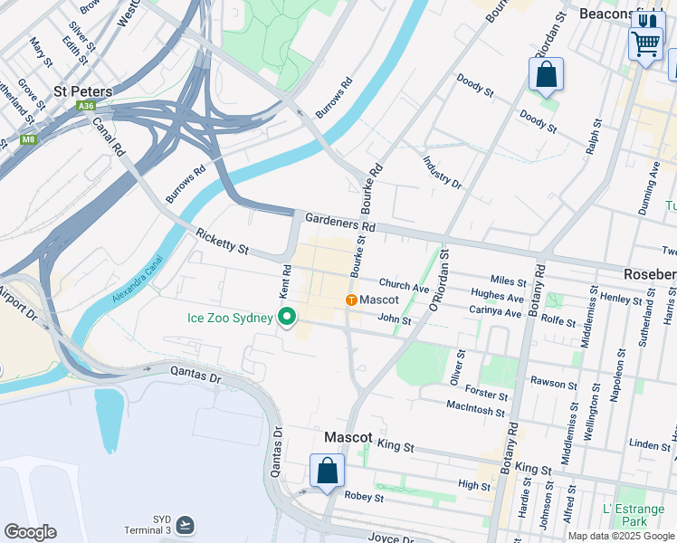 map of restaurants, bars, coffee shops, grocery stores, and more near 42 Church Avenue in Mascot