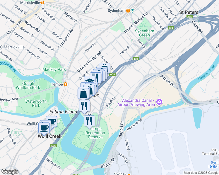 map of restaurants, bars, coffee shops, grocery stores, and more near 34 Smith Street in Tempe