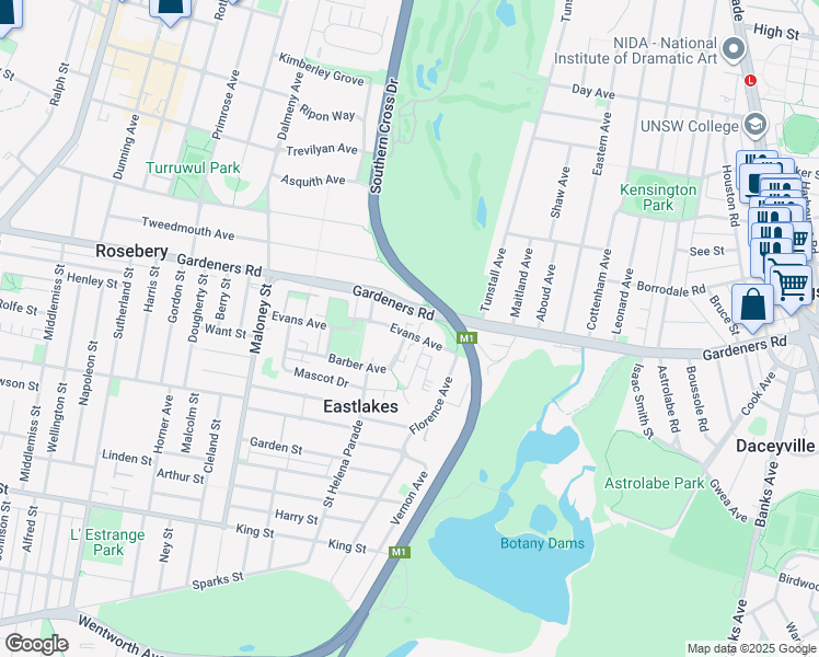map of restaurants, bars, coffee shops, grocery stores, and more near 18 Evans Avenue in Eastlakes