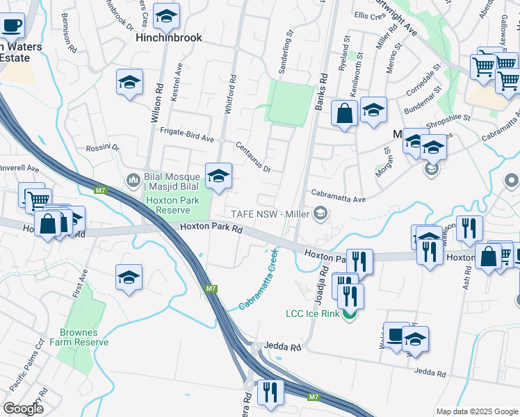 map of restaurants, bars, coffee shops, grocery stores, and more near 62 Corvus Road in Hinchinbrook