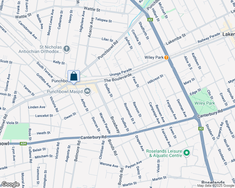 map of restaurants, bars, coffee shops, grocery stores, and more near 39 Rosemont Street South in Punchbowl
