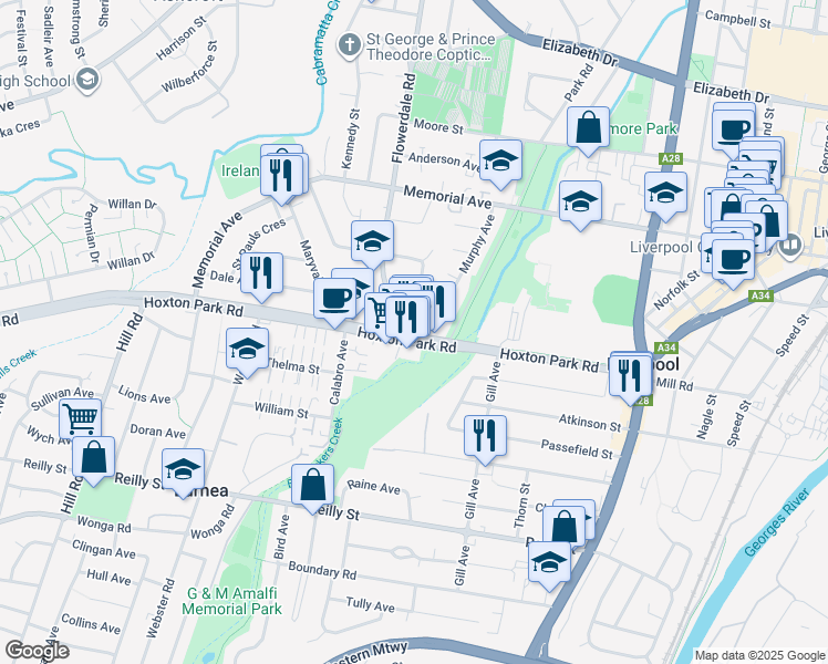 map of restaurants, bars, coffee shops, grocery stores, and more near 71-73 Hoxton Park Road in Liverpool