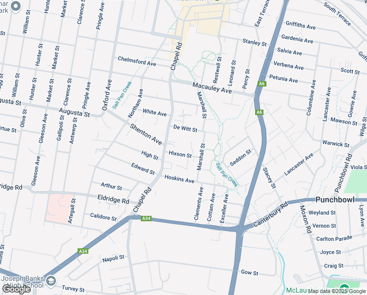 map of restaurants, bars, coffee shops, grocery stores, and more near 14-16 Hixson Street in Bankstown