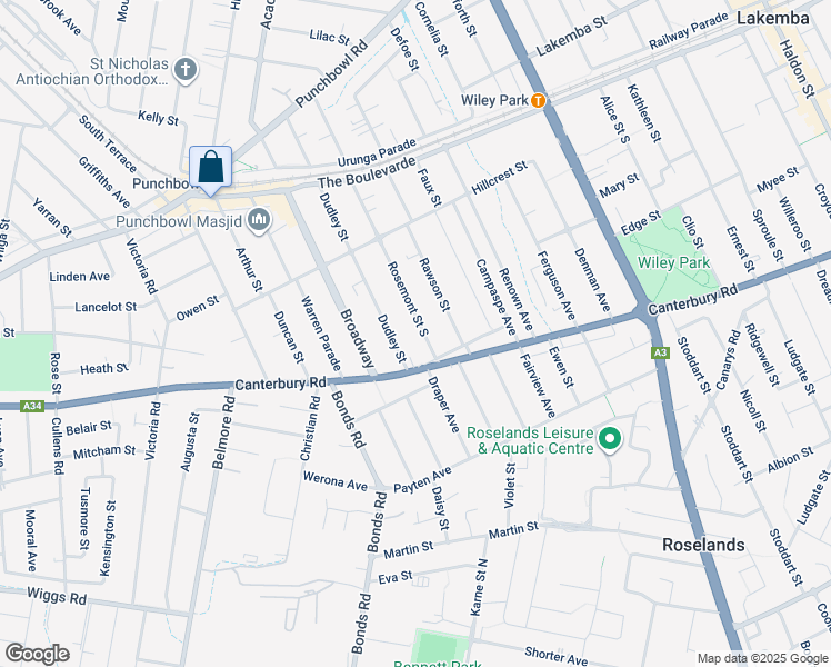 map of restaurants, bars, coffee shops, grocery stores, and more near 107 Rosemont Street South in Punchbowl