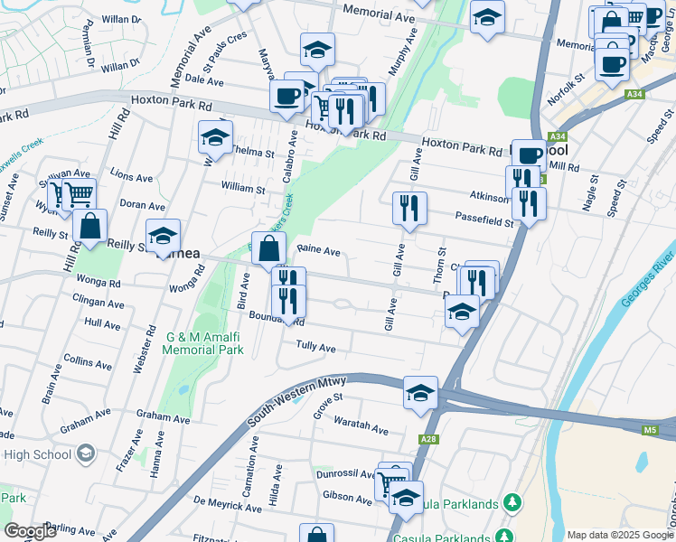 map of restaurants, bars, coffee shops, grocery stores, and more near 69 Reilly Street in Liverpool