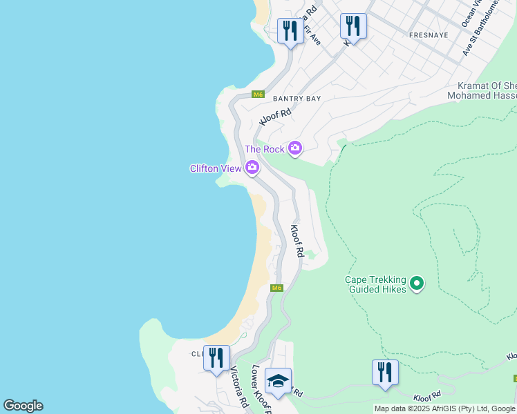 map of restaurants, bars, coffee shops, grocery stores, and more near 30 Victoria Road in Cape Town