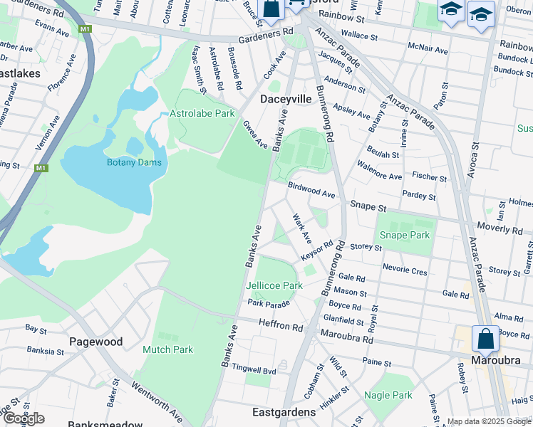 map of restaurants, bars, coffee shops, grocery stores, and more near 40 Prince Edward Circle in Pagewood