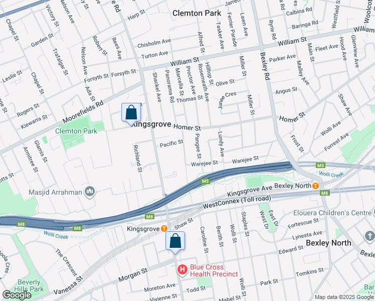 map of restaurants, bars, coffee shops, grocery stores, and more near 28 Arinya Street in Kingsgrove