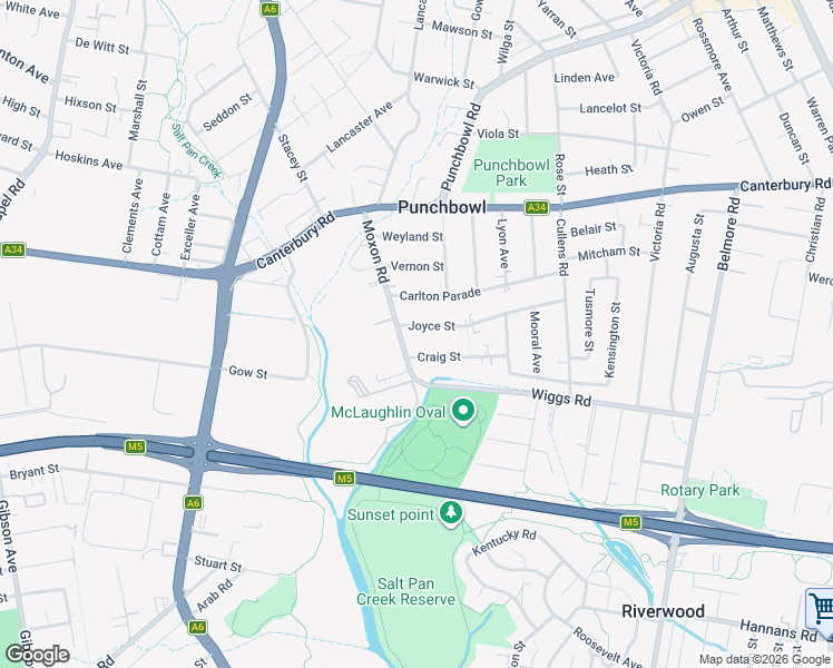 map of restaurants, bars, coffee shops, grocery stores, and more near 1 Joyce Street in Punchbowl