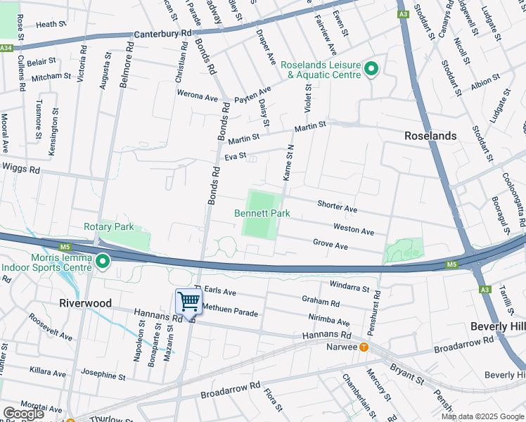 map of restaurants, bars, coffee shops, grocery stores, and more near 88-98 Karne Street North in Riverwood