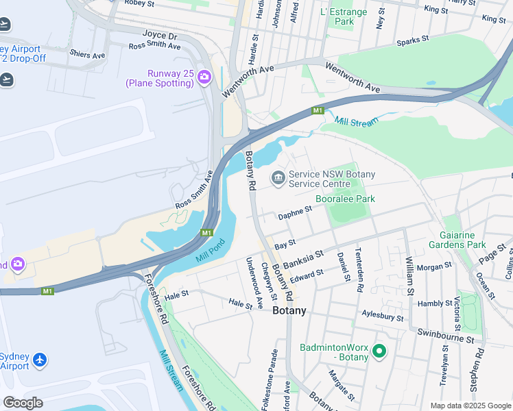 map of restaurants, bars, coffee shops, grocery stores, and more near 1333 Botany Road in Botany