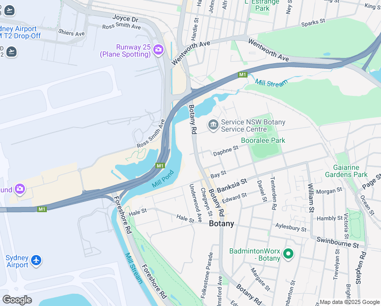 map of restaurants, bars, coffee shops, grocery stores, and more near 1074 Botany Road in Botany