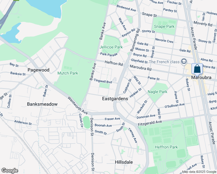map of restaurants, bars, coffee shops, grocery stores, and more near 9 Oscar Place in Eastgardens