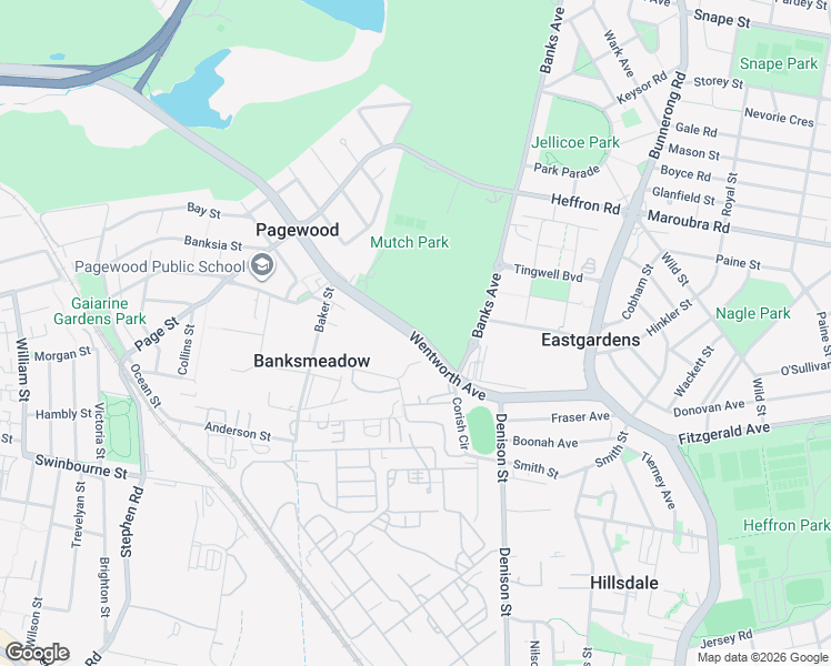 map of restaurants, bars, coffee shops, grocery stores, and more near Wentworth Avenue in Pagewood