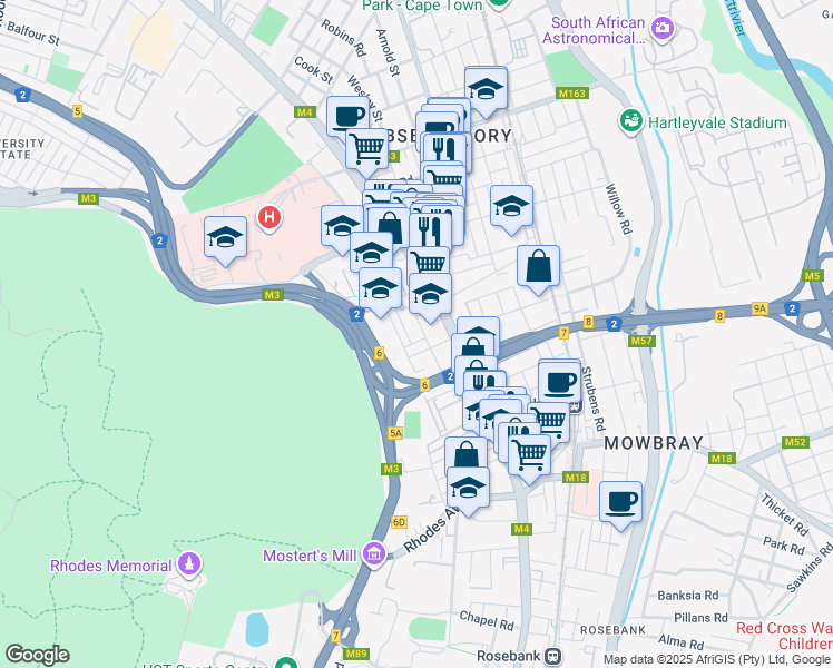 map of restaurants, bars, coffee shops, grocery stores, and more near 37 William Street in Cape Town
