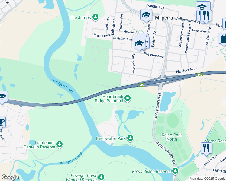 map of restaurants, bars, coffee shops, grocery stores, and more near S Western Motorway in Sydney