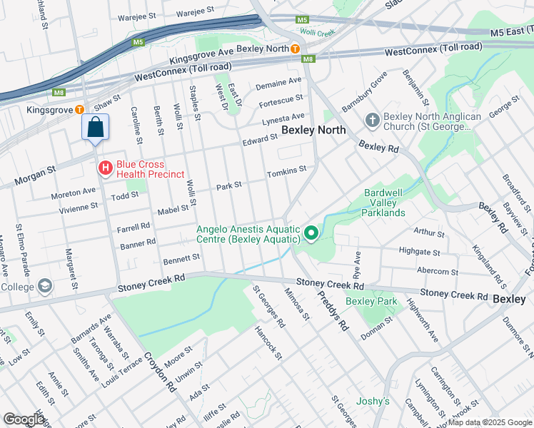 map of restaurants, bars, coffee shops, grocery stores, and more near 37 Coveney Street in Bexley North