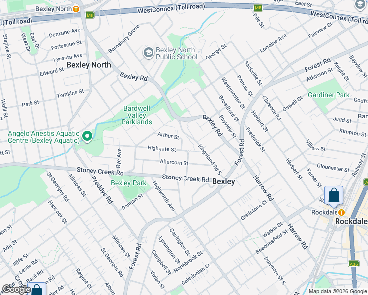 map of restaurants, bars, coffee shops, grocery stores, and more near 18 Highgate Street in Bexley