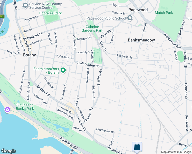 map of restaurants, bars, coffee shops, grocery stores, and more near 32 Stephen Road in Botany