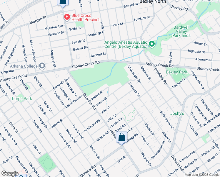map of restaurants, bars, coffee shops, grocery stores, and more near 6 Bridge Street in Bexley
