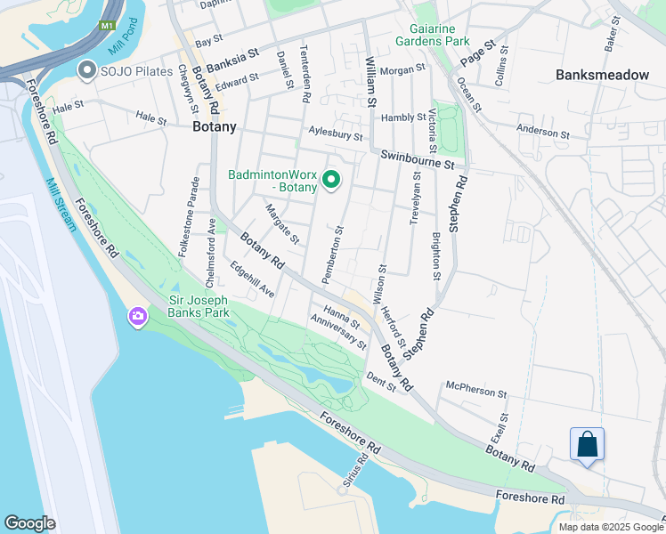 map of restaurants, bars, coffee shops, grocery stores, and more near 16 Pemberton Street in Botany