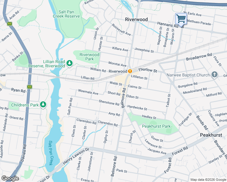 map of restaurants, bars, coffee shops, grocery stores, and more near 12 Short Road in Riverwood