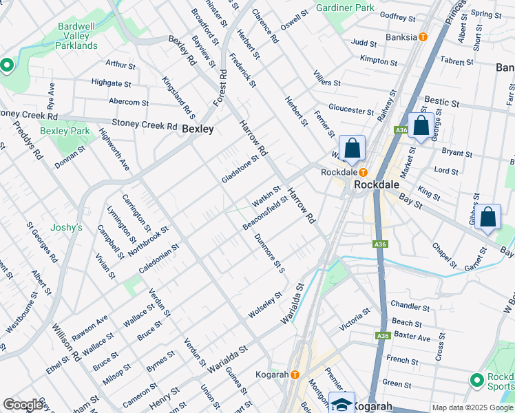 map of restaurants, bars, coffee shops, grocery stores, and more near 13 Park Avenue in Bexley