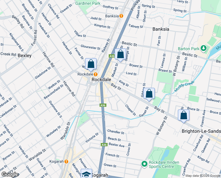 map of restaurants, bars, coffee shops, grocery stores, and more near 1 Chapel Street in Rockdale