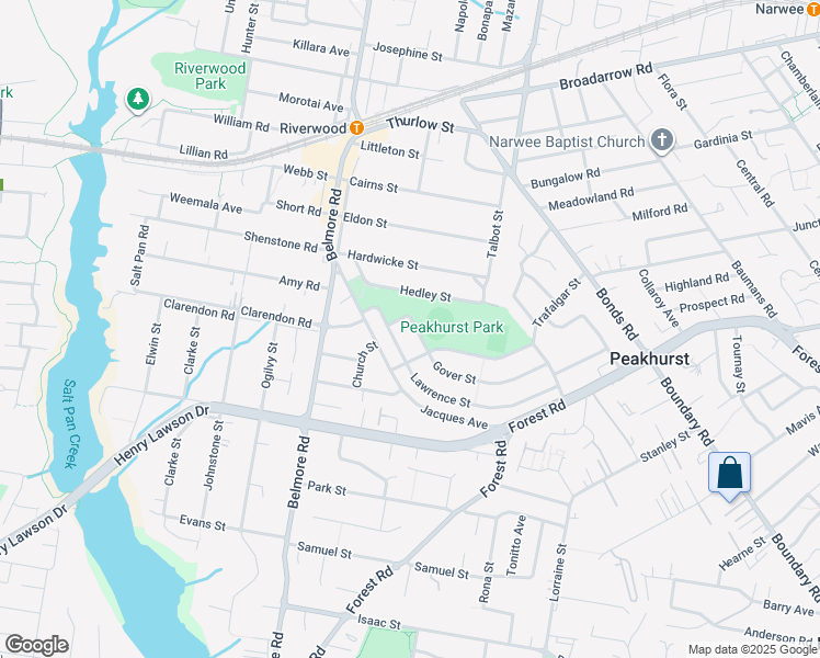 map of restaurants, bars, coffee shops, grocery stores, and more near 3 Gover Street in Peakhurst