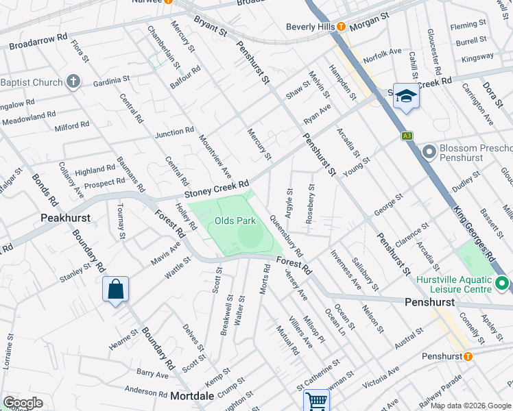 map of restaurants, bars, coffee shops, grocery stores, and more near 51 Queensbury Road in Penshurst