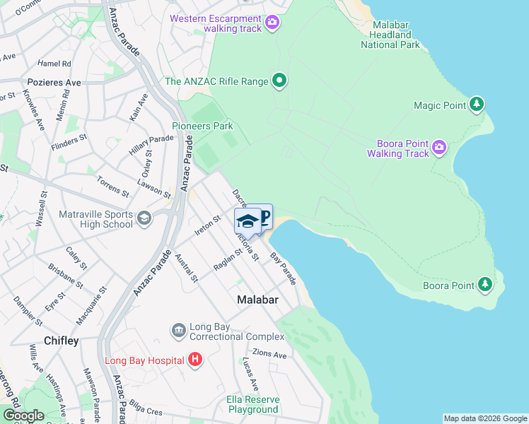 map of restaurants, bars, coffee shops, grocery stores, and more near 4 Dacre Street in Malabar